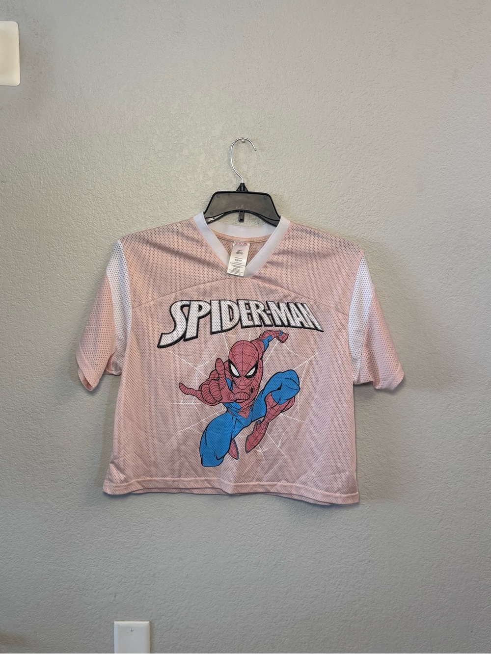 Marvel Spider-Man Pink Crop Mesh Jersey Shirt - Size S